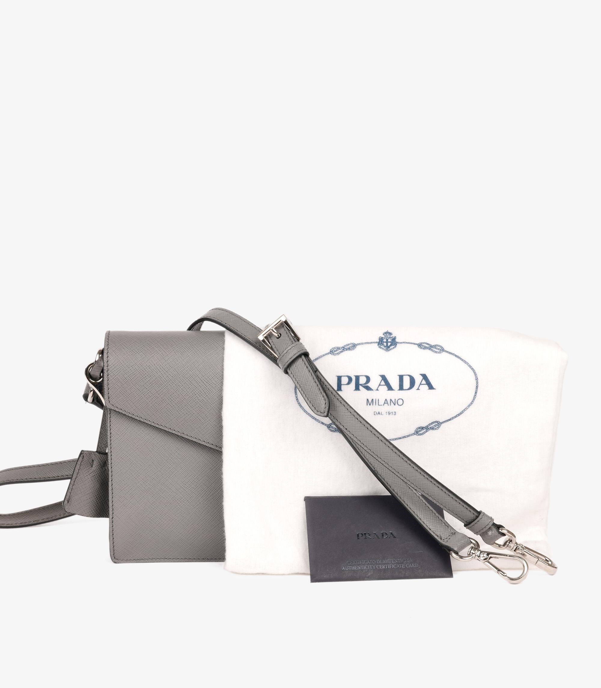 Prada Dark Grey Saffiano Leather Lux Mini Sound Flap Bag 6