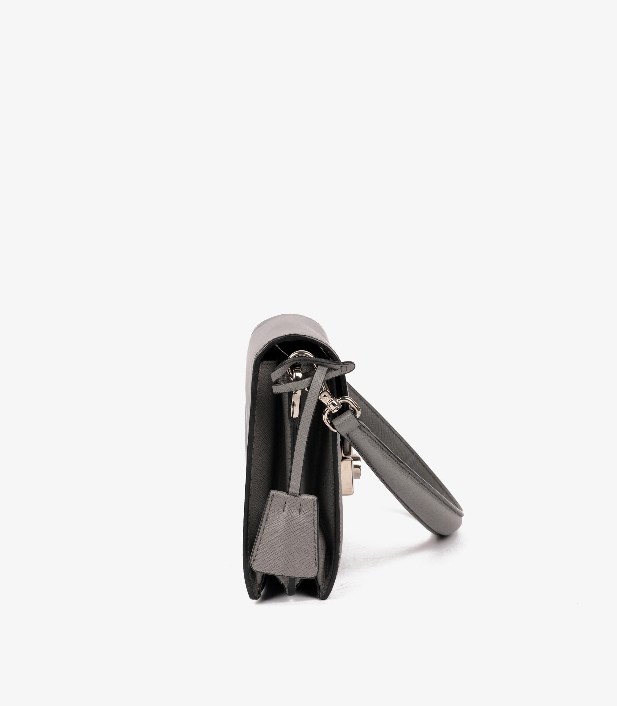 Women's Prada Dark Grey Saffiano Leather Lux Mini Sound Flap Bag