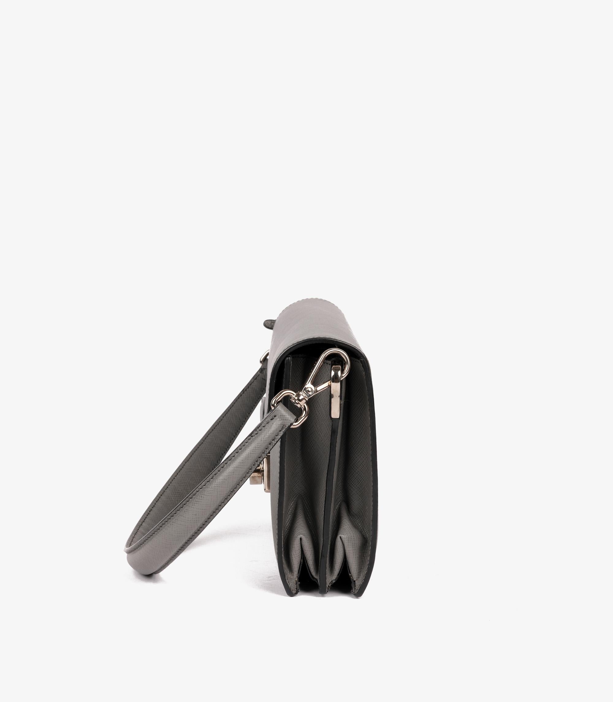 Prada Dark Grey Saffiano Leather Lux Mini Sound Flap Bag 1