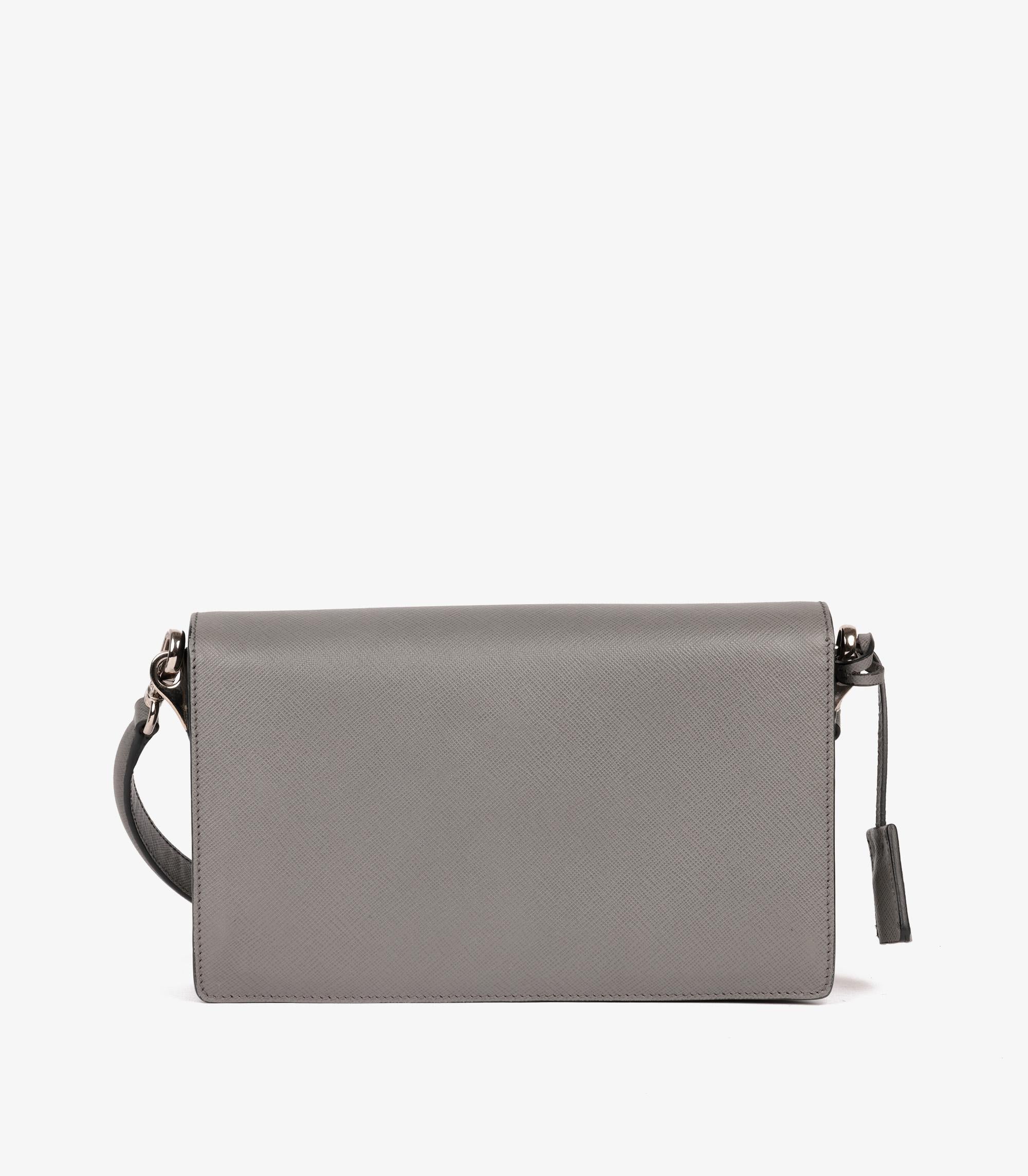 Prada Dark Grey Saffiano Leather Lux Mini Sound Flap Bag 2