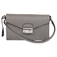 Used Prada Dark Grey Saffiano Leather Lux Mini Sound Flap Bag