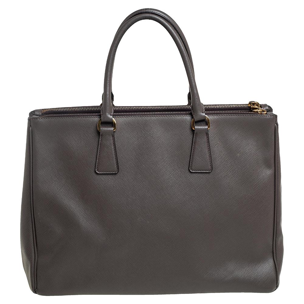 Prada Dark Grey Saffiano Lux Leather Large Galleria Tote For Sale at ...