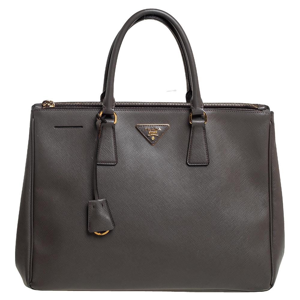 Prada Dark Grey Saffiano Lux Leather Large Galleria Tote At 1stDibs 