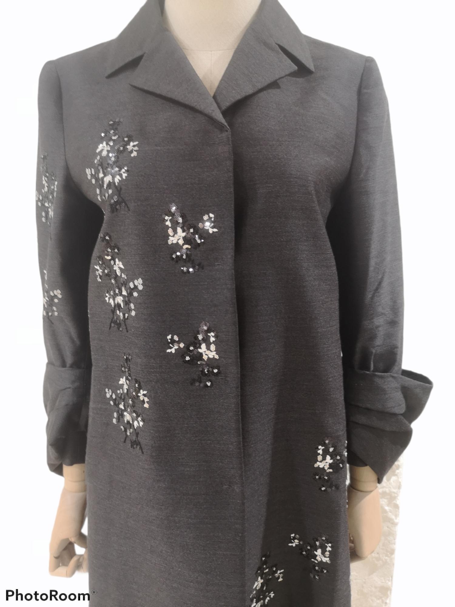 Prada dark grey sequins beads coat For Sale 6