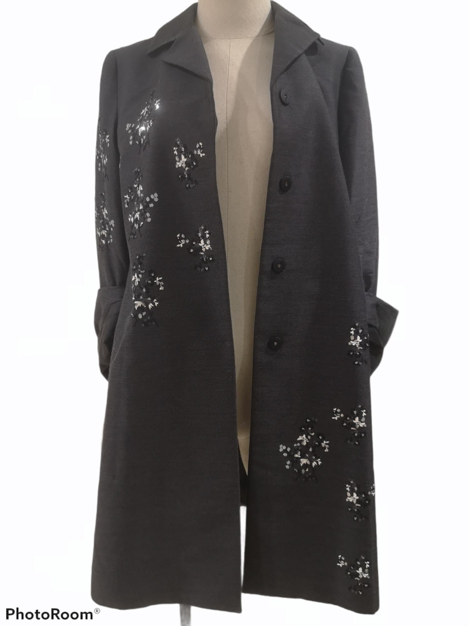 Prada dark grey sequins beads coat For Sale 2