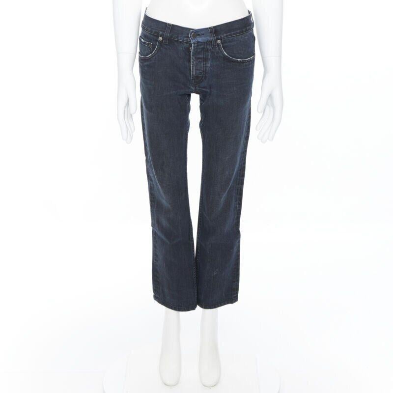 Black PRADA dark grey washed denim button fly tapered fit slim leg pants jeans 28