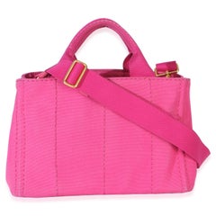 Prada Dark Pink Canvas White Logo Small Canapa Tote