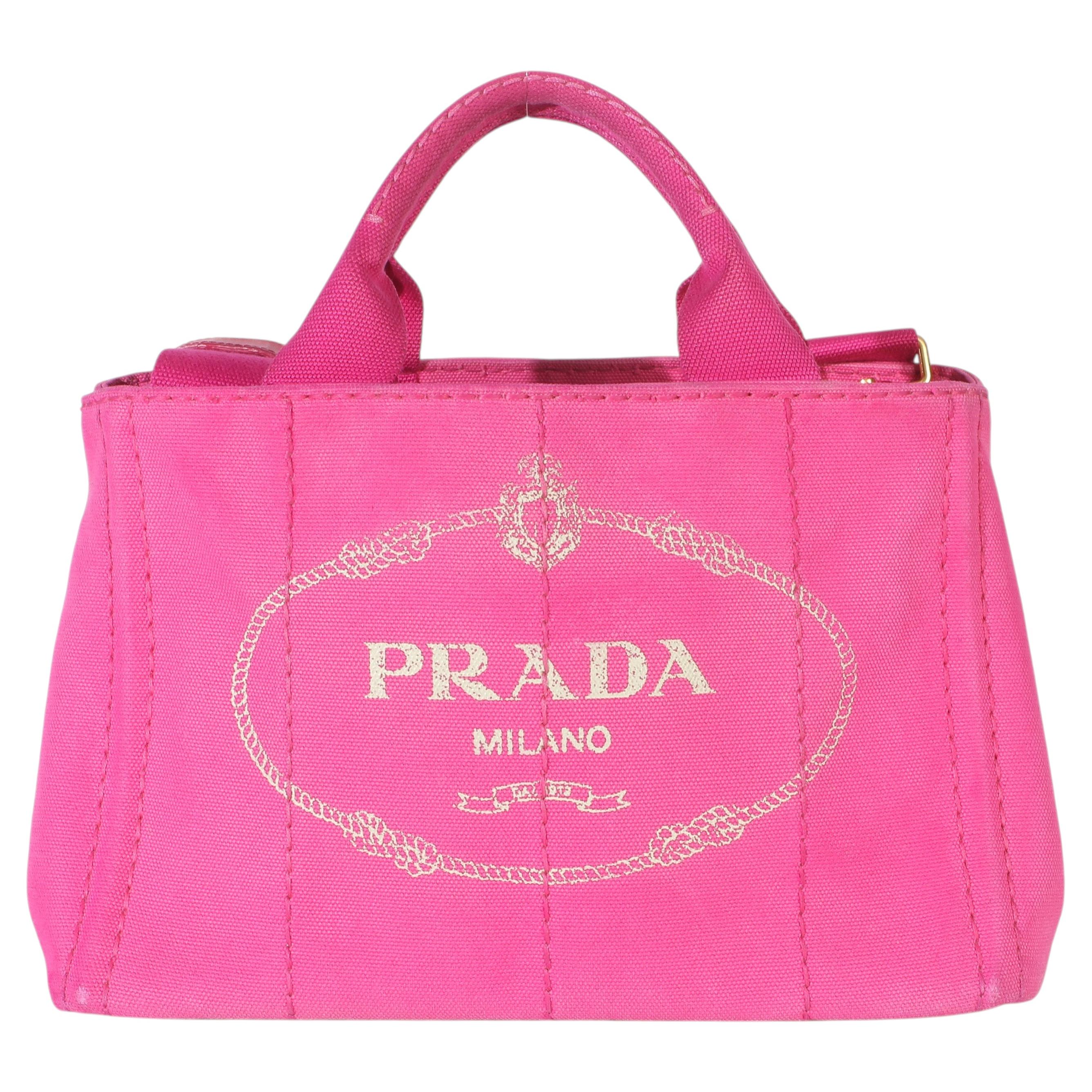 Pre-owned Prada Dark Pink Canvas White Logo Small Canapa Tote