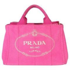 Prada Dark Pink Canvas White Logo Small Canapa Tote