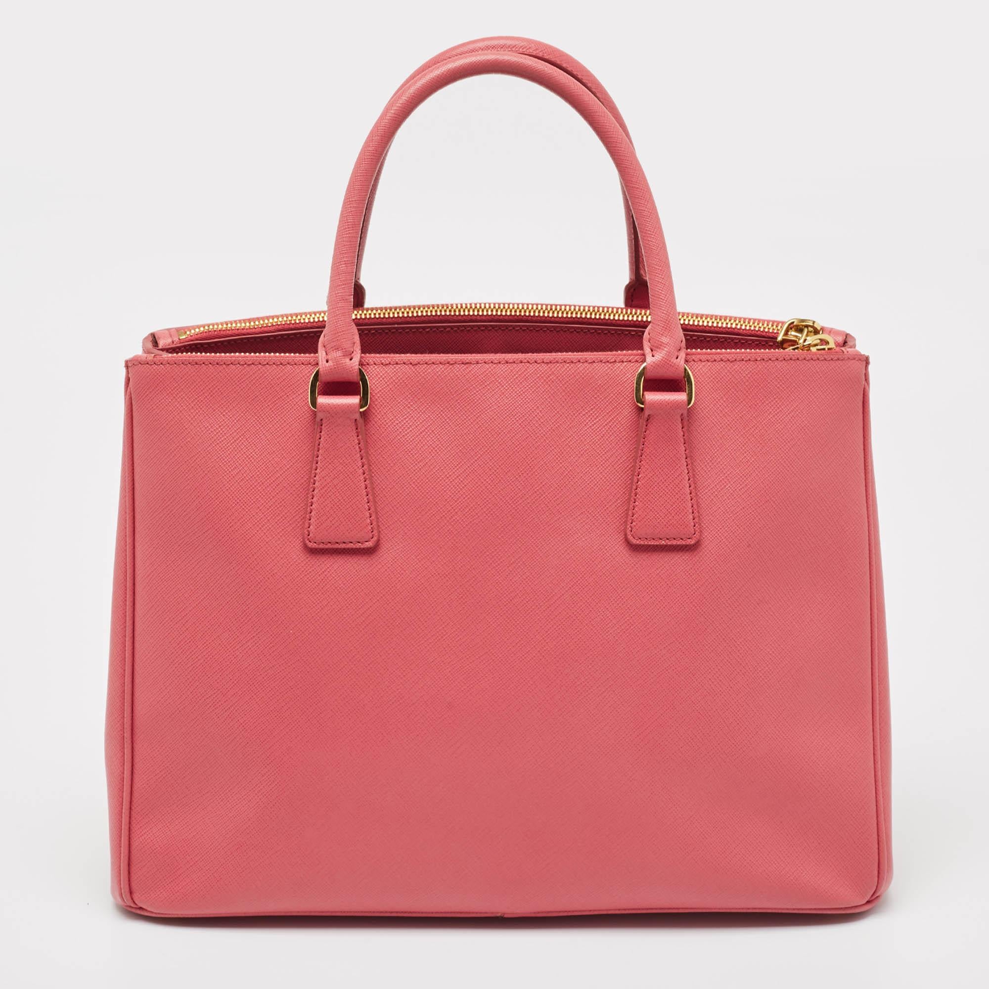 Women's Prada Dark Pink Saffiano Leather Medium Double Zip Tote