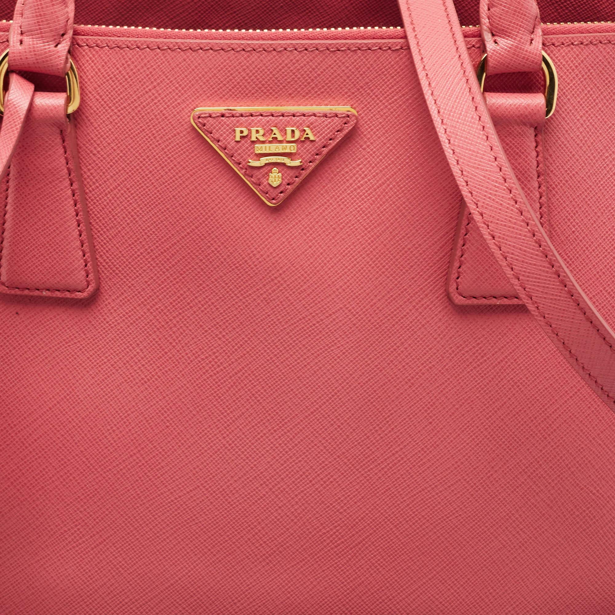 Prada Dark Pink Saffiano Leather Medium Double Zip Tote 1