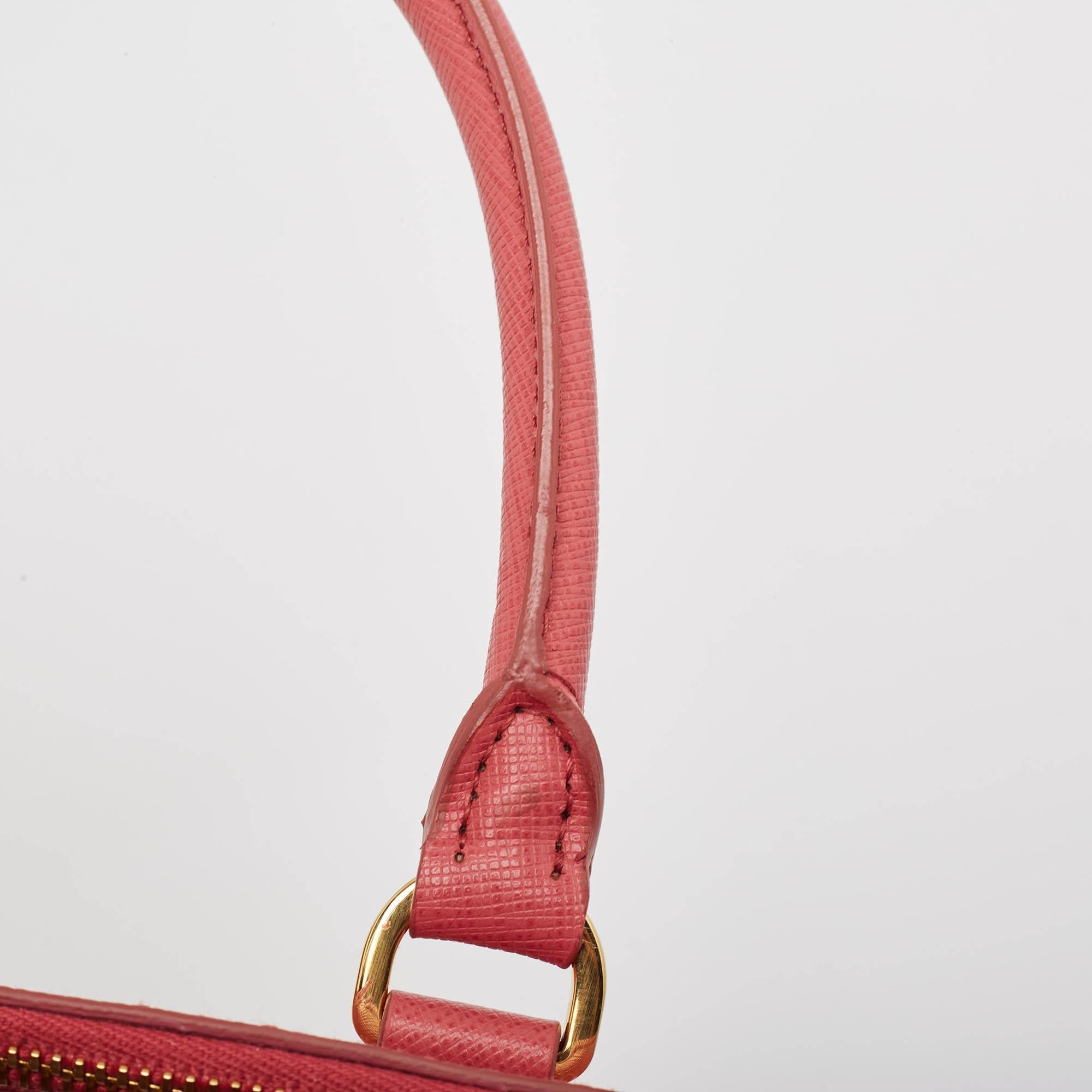 Prada Dark Pink Saffiano Leather Medium Double Zip Tote 2
