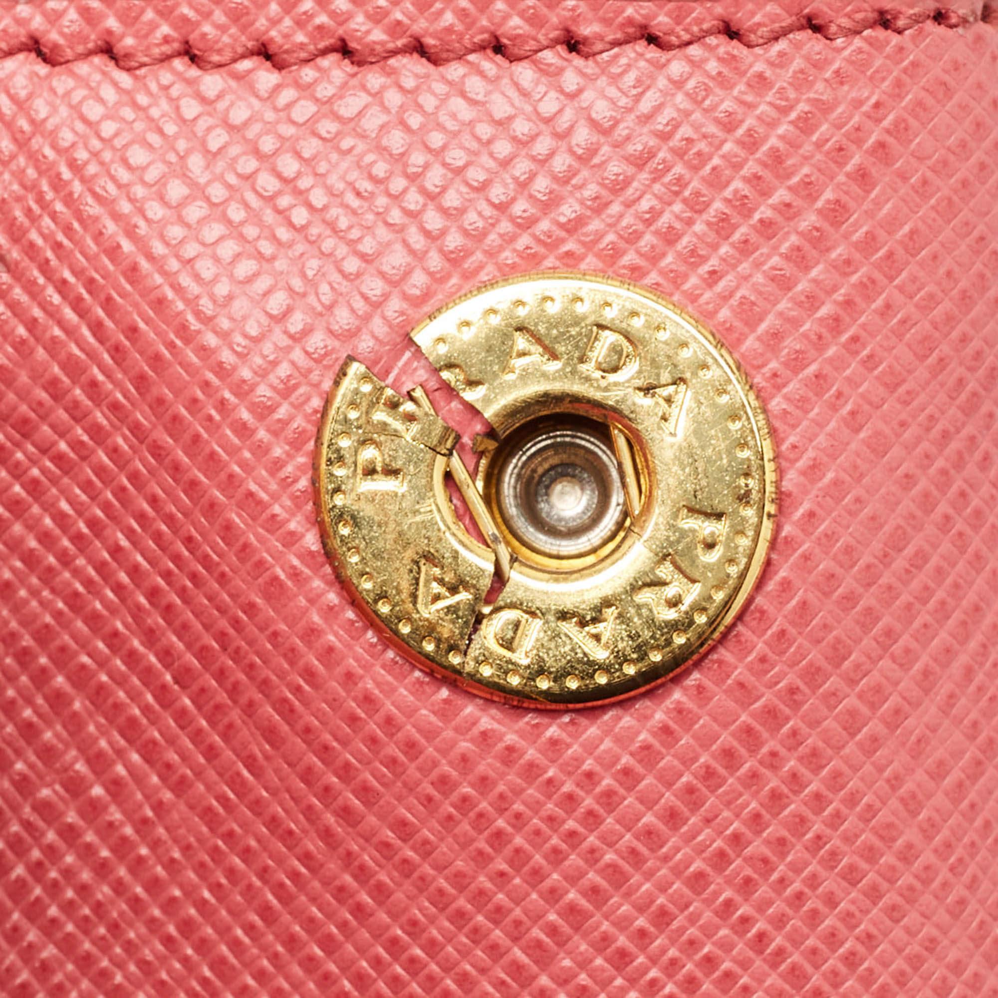 Prada Dark Pink Saffiano Leather Medium Double Zip Tote 4