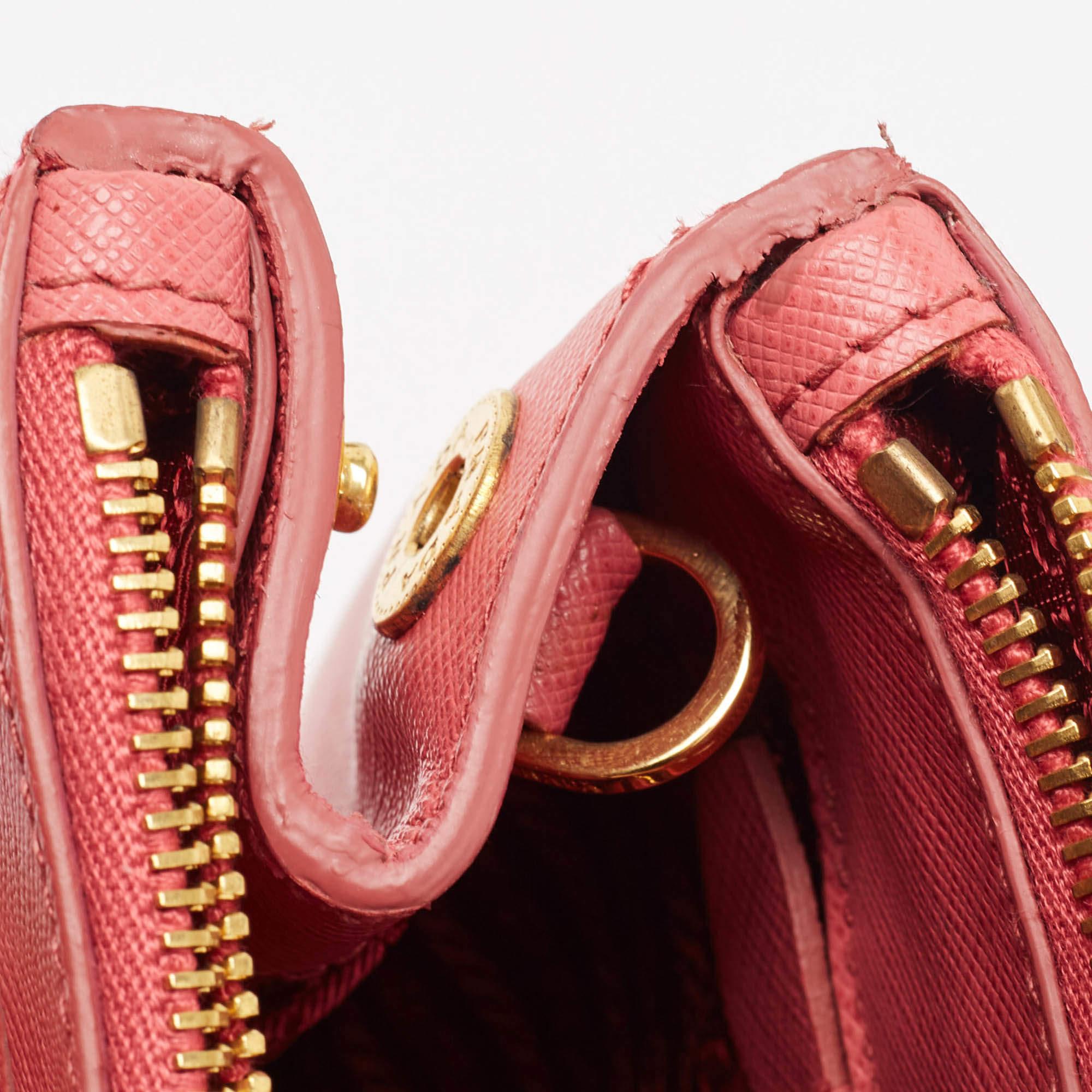Prada Dark Pink Saffiano Leather Medium Double Zip Tote 5