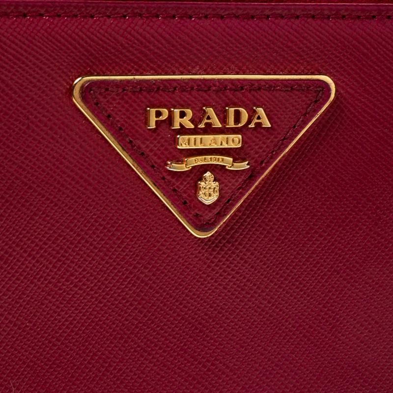 Prada Dark Pink Saffiano Lux Leather Zip Around Wallet 1