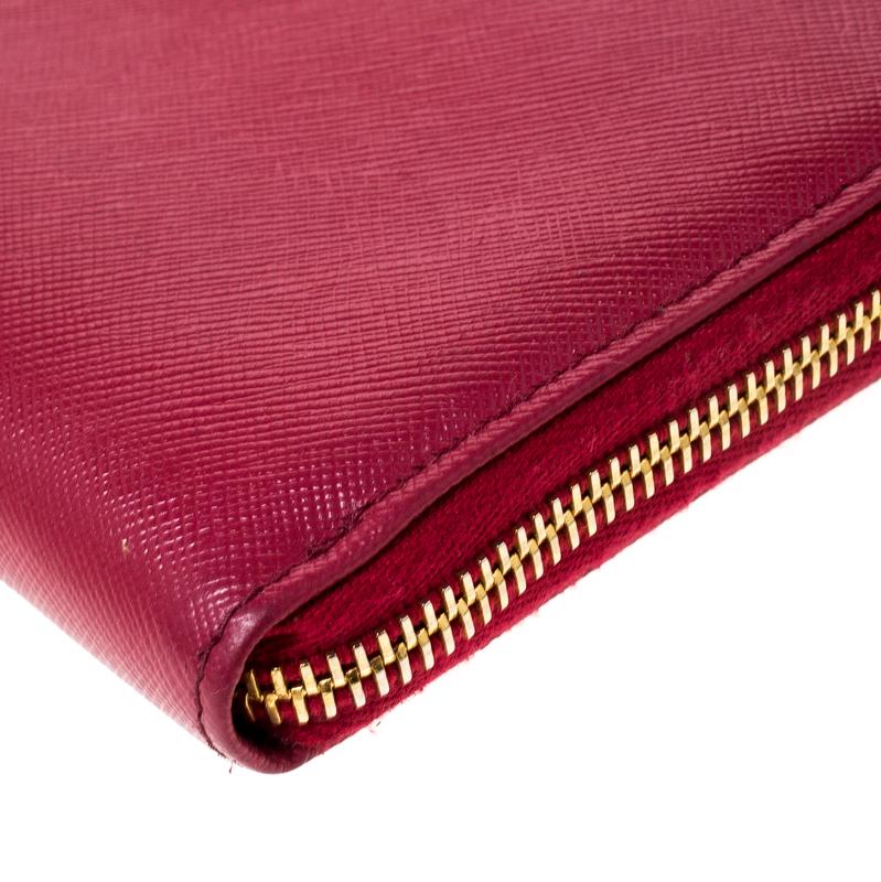 Prada Dark Pink Saffiano Lux Leather Zip Around Wallet 2