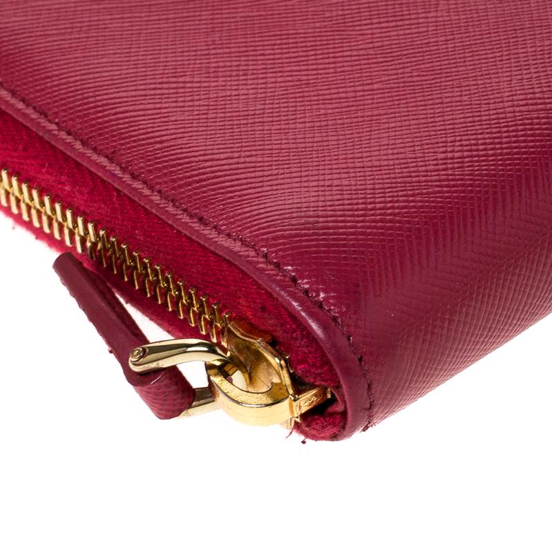 Prada Dark Pink Saffiano Lux Leather Zip Around Wallet 3