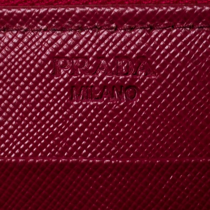 Prada Dark Pink Saffiano Lux Leather Zip Around Wallet 5
