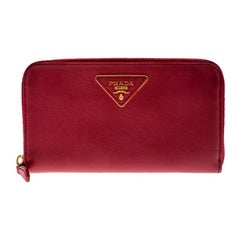 Prada Dark Pink Saffiano Lux Leather Zip Around Wallet