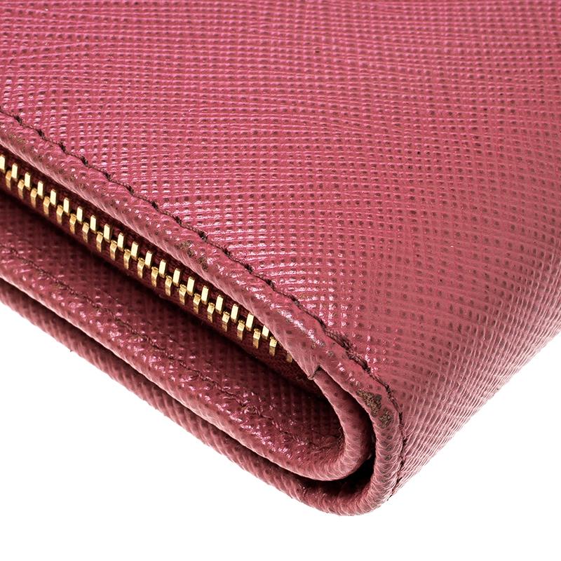 Prada Dark Pink Saffiano Metal Leather Zippy Wallet 3