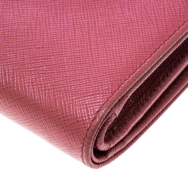Prada Dark Pink Saffiano Metal Leather Zippy Wallet 4
