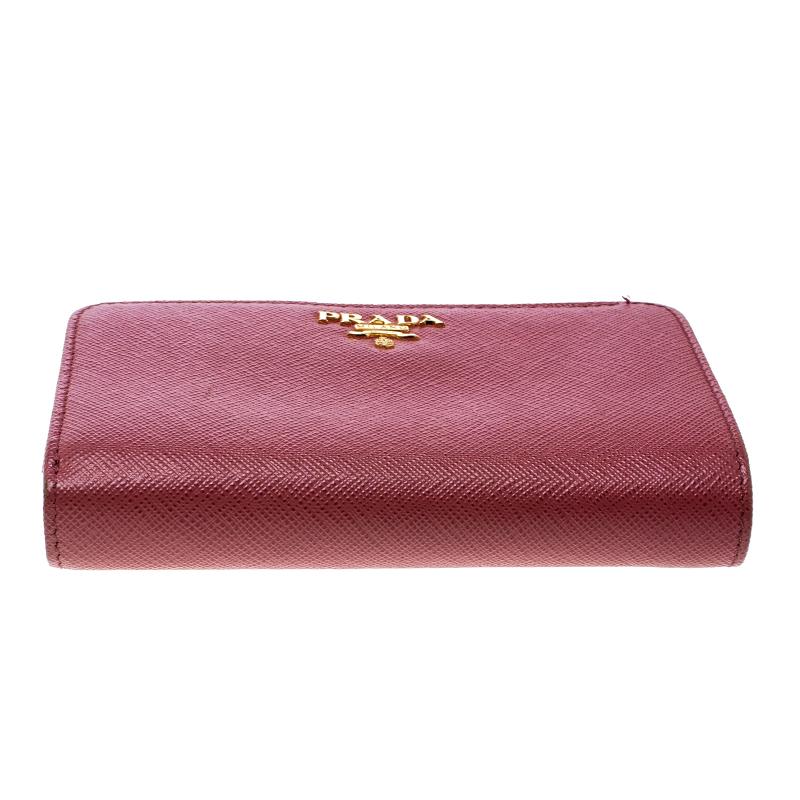 Women's Prada Dark Pink Saffiano Metal Leather Zippy Wallet
