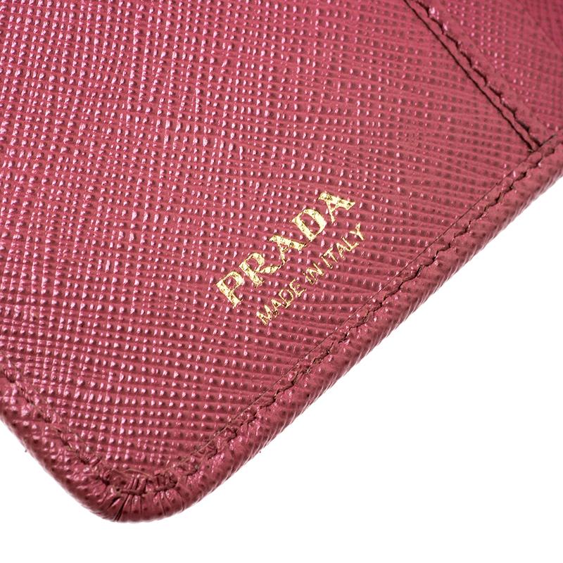 Prada Dark Pink Saffiano Metal Leather Zippy Wallet 1