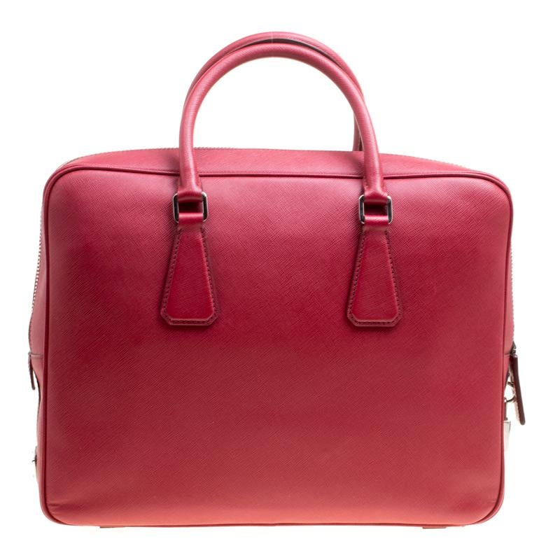 Prada Dark Red Saffiano Leather Travel Briefcase 6