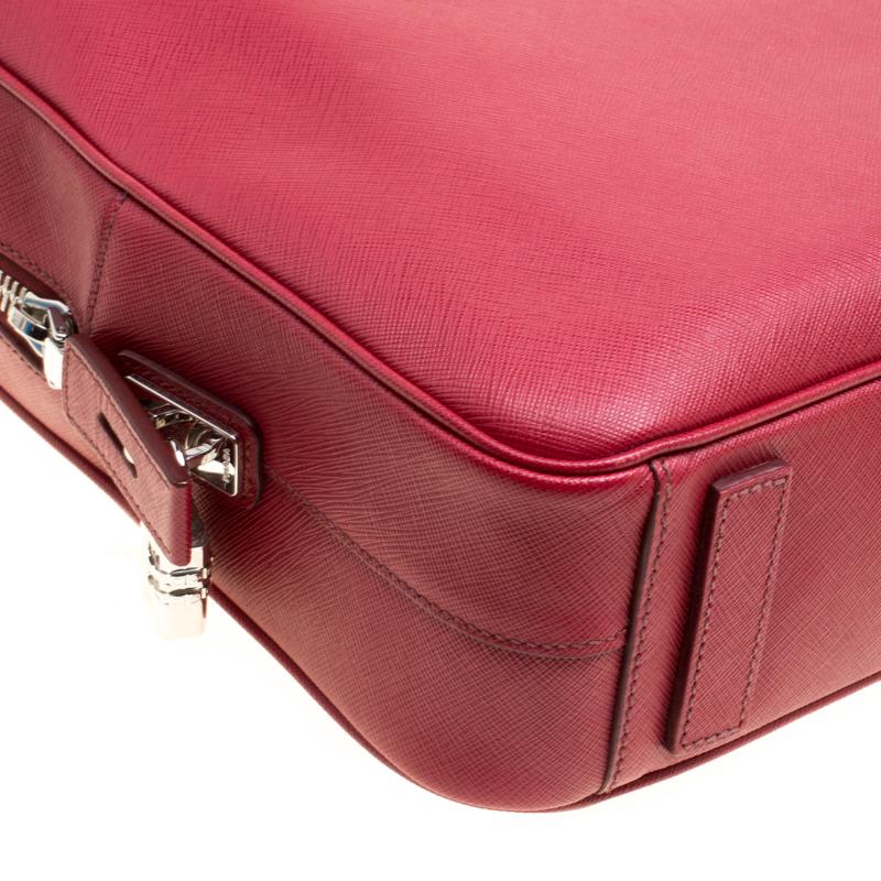 Prada Dark Red Saffiano Leather Travel Briefcase Herren