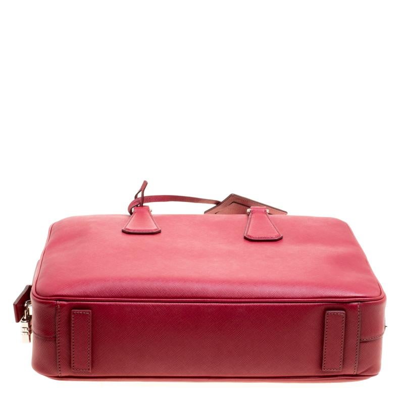 Prada Dark Red Saffiano Leather Travel Briefcase 4
