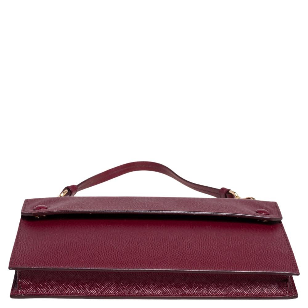 Prada Dark Red Saffiano Lux Leather Mini Crossbody Bag In Good Condition In Dubai, Al Qouz 2