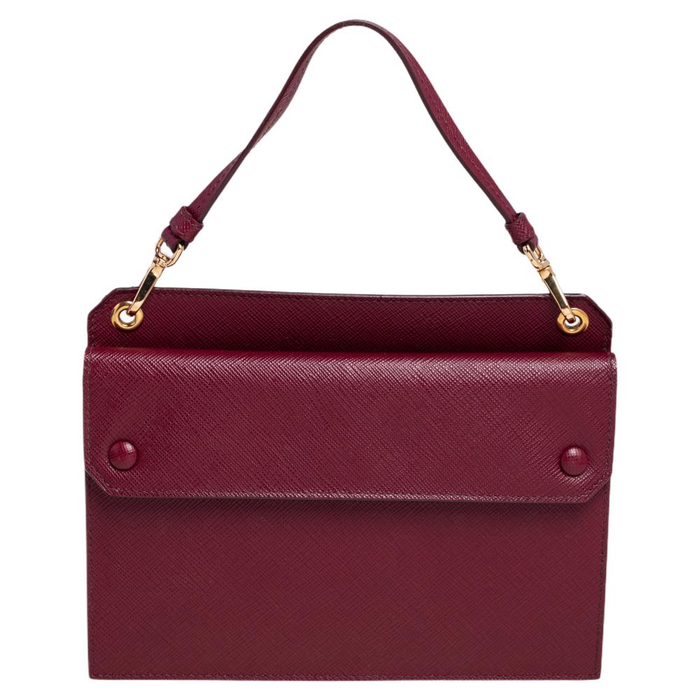 Prada Dark Red Saffiano Lux Leather Mini Crossbody Bag