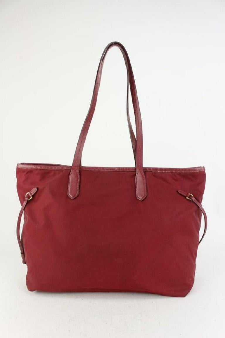 Women's Prada Dark Red Tessuto Nylon Shopper Tote Bag 820pr84c
