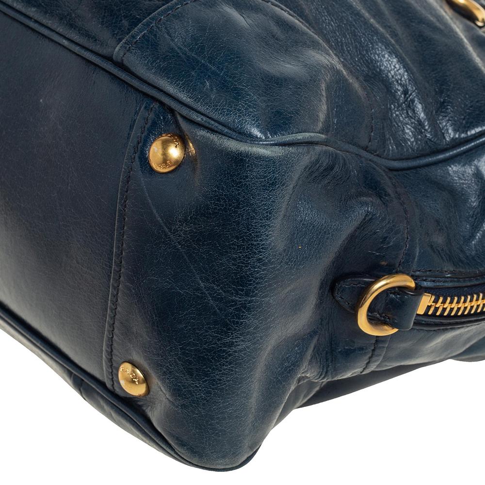 Prada Dark Teal Blue Vitello Shine Leather Boston Bag 3