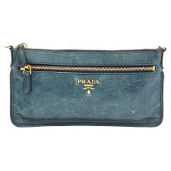 Prada Dark Teal Crackled Leather Crossbody Bag