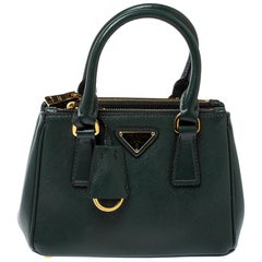 Prada Deep Green Leather Mini Double Zip Crossbody Bag