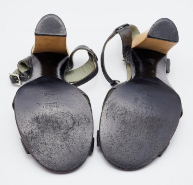 Brown Prada Deep Green Ostrich Leather Ankle Strap Block Heel Sandals Size 36 For Sale