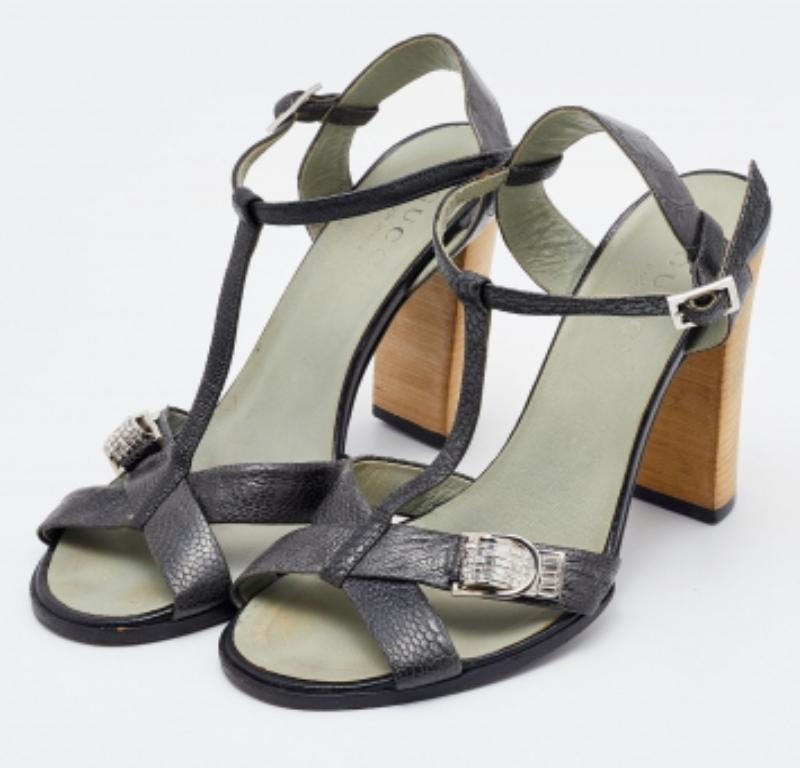 Prada Deep Green Ostrich Leather Ankle Strap Block Heel Sandals Size 36 For Sale 1