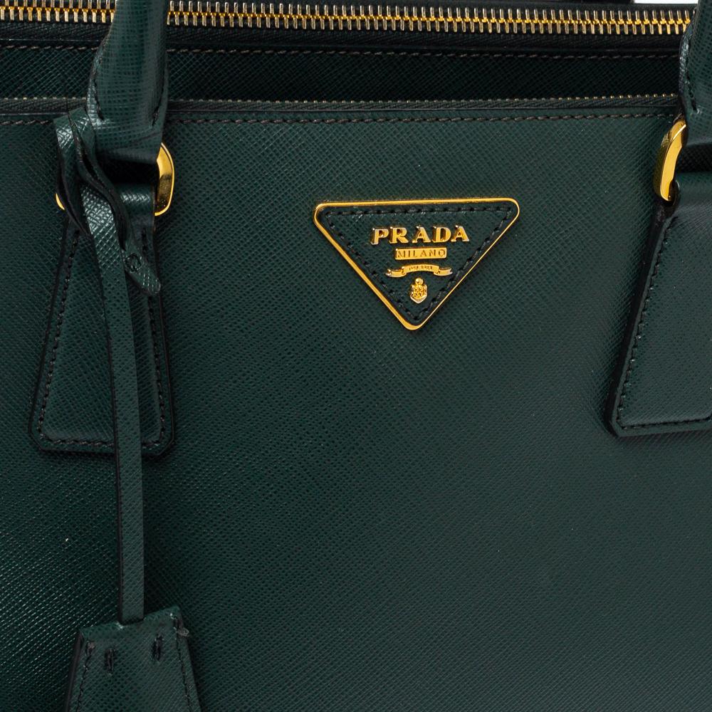 Prada Deep Green Saffiano Lux Leather Medium Double Zip Tote 2