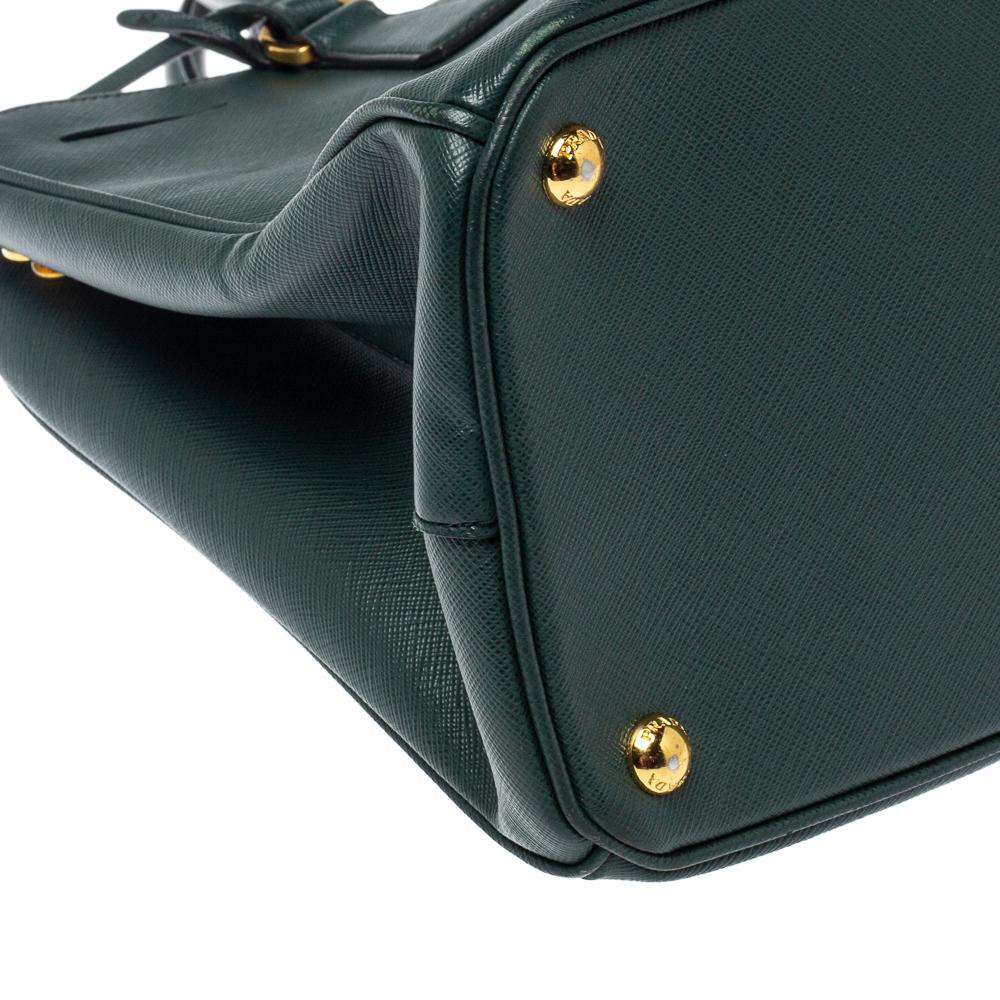 Prada Deep Green Saffiano Lux Leather Medium Double Zip Tote 4