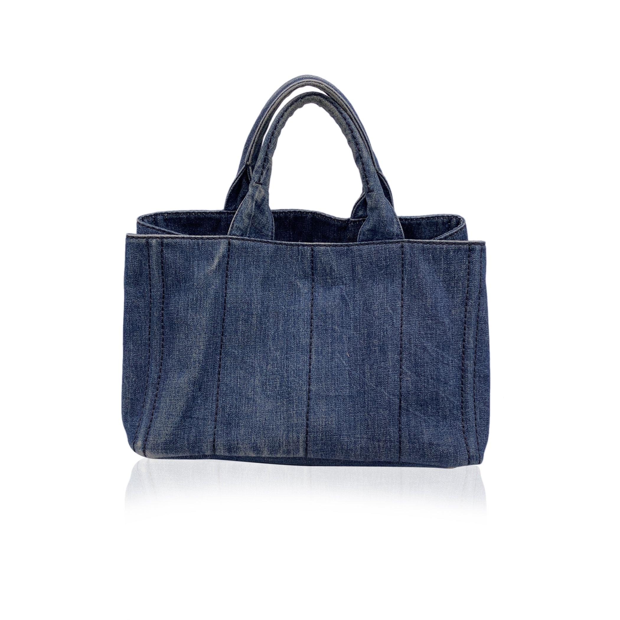 Prada Denim Jeans Canvas Canapa Logo 2 Way Tote Shoulder Bag In Good Condition In Rome, Rome