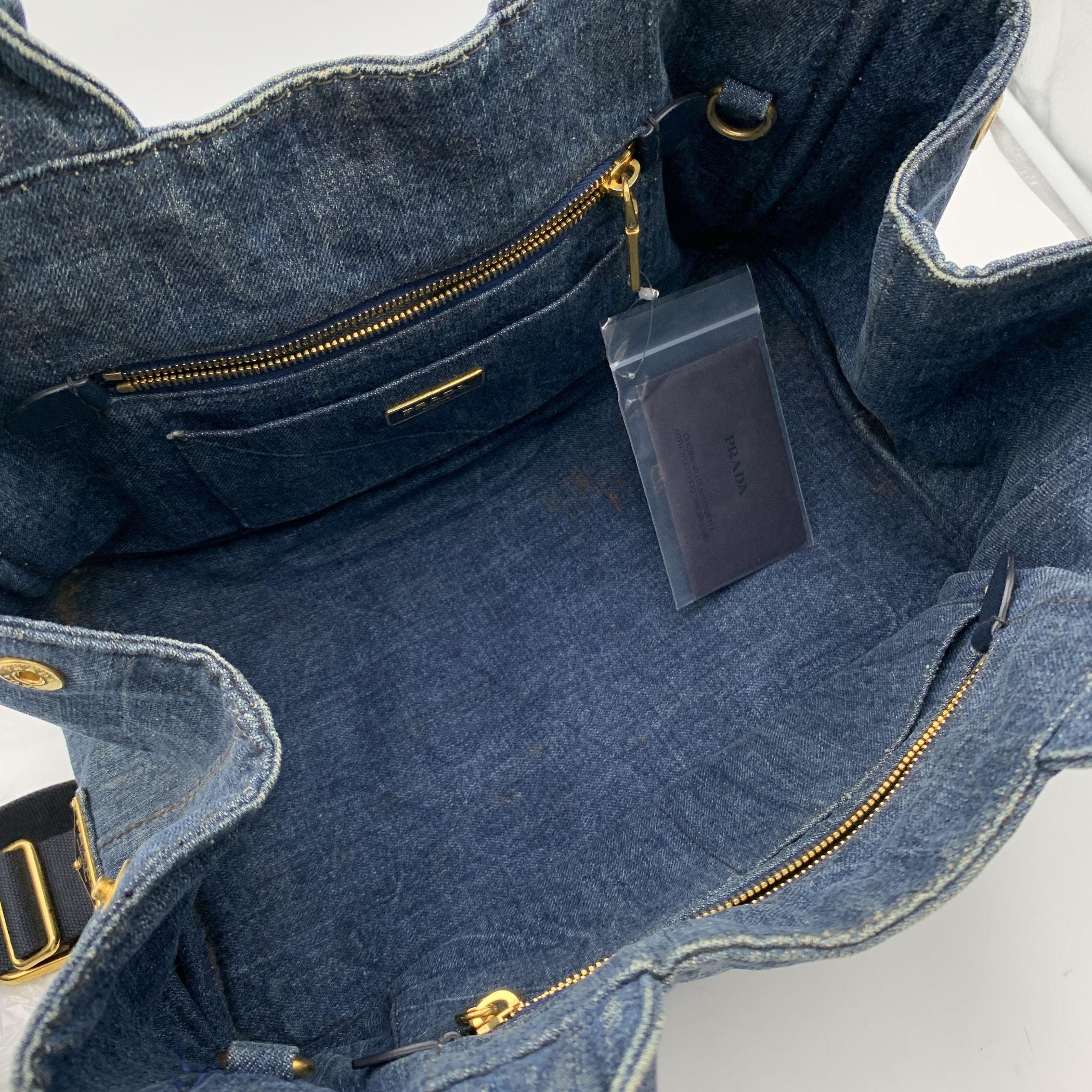 Women's Prada Denim Jeans Canvas Canapa Logo 2 Way Tote Shoulder Bag