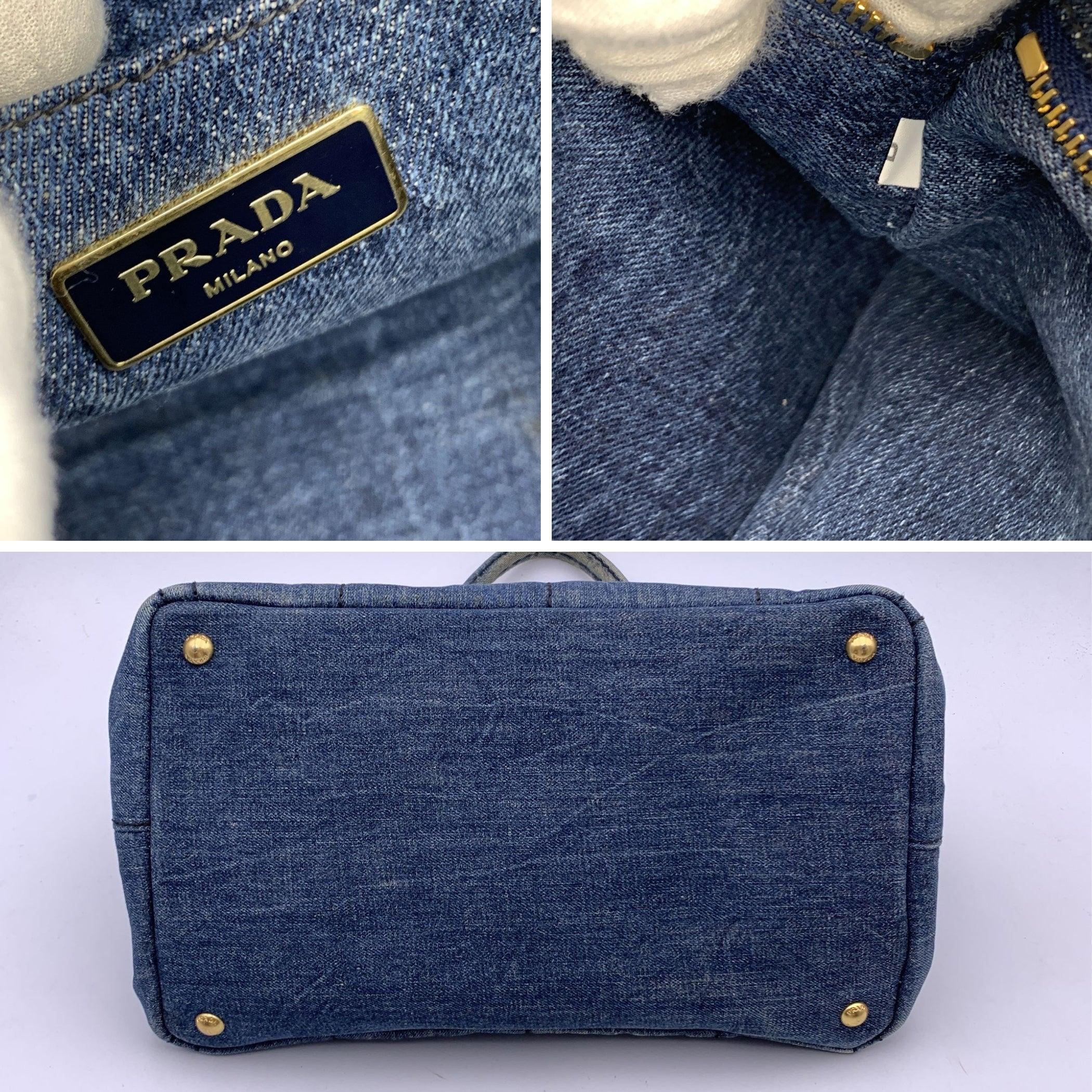 Prada Denim Jeans Canvas Canapa Logo 2 Way Tote Shoulder Bag 1
