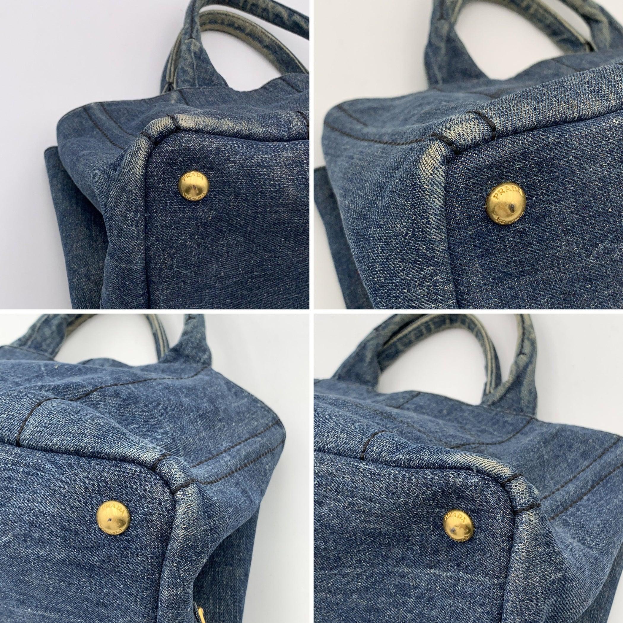 Prada Denim Jeans Canvas Canapa Logo 2 Way Tote Shoulder Bag 2