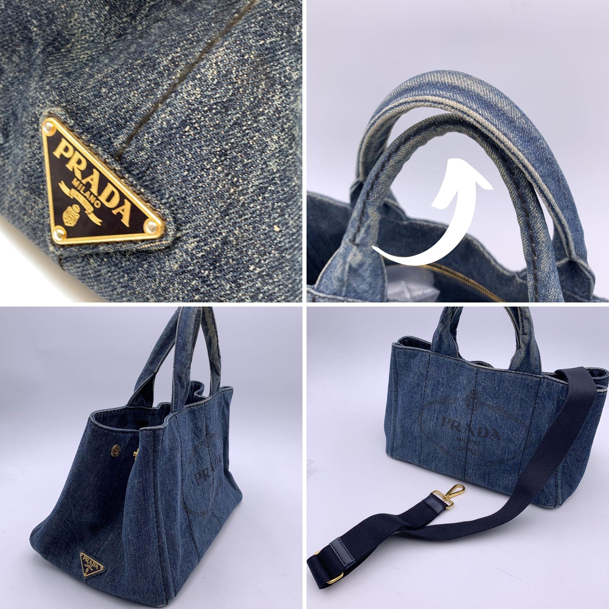 Prada Denim Jeans Canvas Canapa Logo 2 Way Tote Shoulder Bag 3
