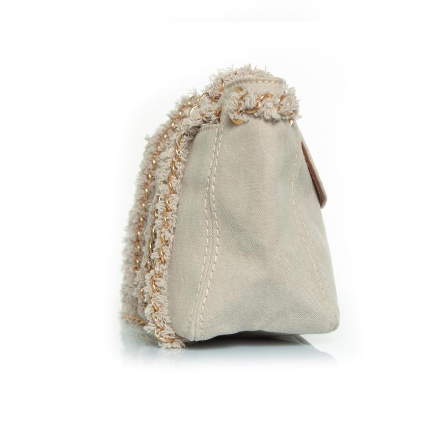 Prada, denim shoulder bag in beige In Excellent Condition For Sale In AMSTERDAM, NL
