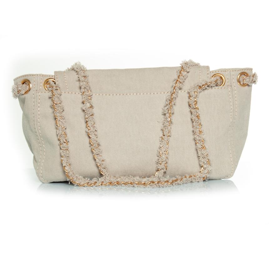 Women's Prada, denim shoulder bag in beige For Sale