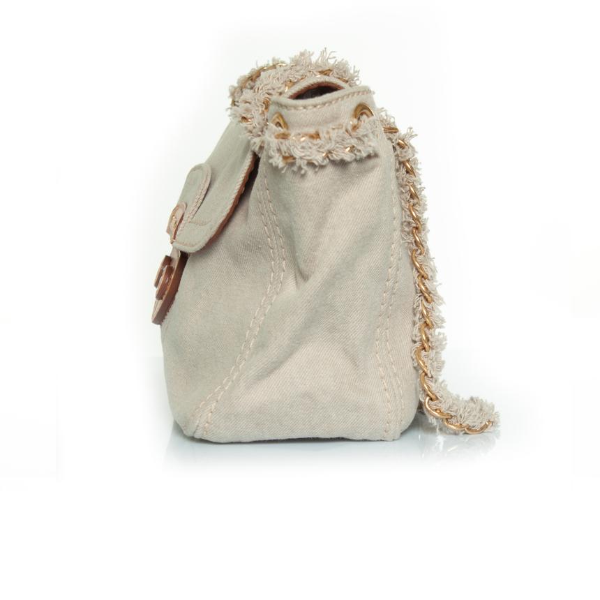 Prada, denim shoulder bag in beige For Sale 1
