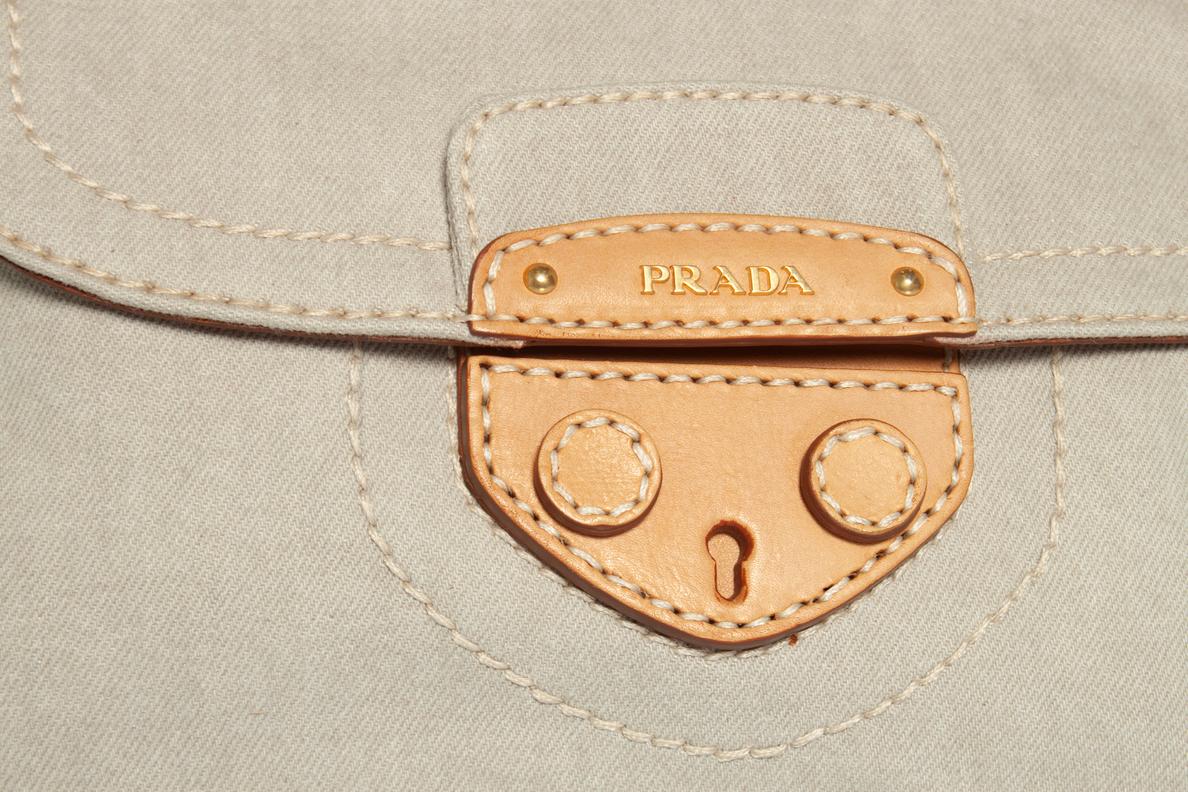 Prada, denim shoulder bag in beige For Sale 2