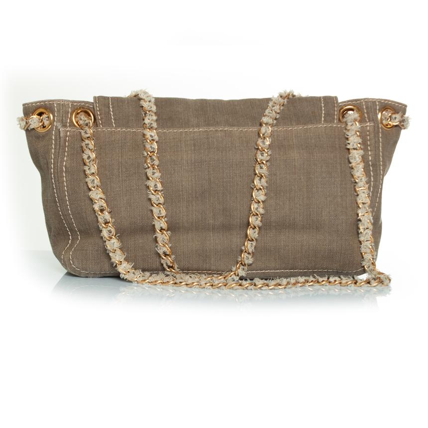 Prada, denim shoulder bag in green For Sale 1